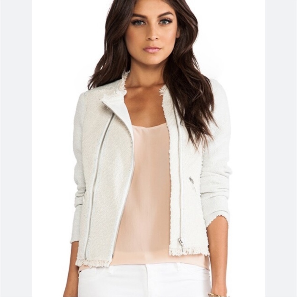 Rebecca Taylor Summer StarCream Moto Style Tweed Jacket 12